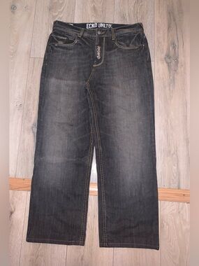 Vintage Ecko Unltd Baggy Fit Jeans Embroidered Crown Laurel Crest Y2K Size: 34 W